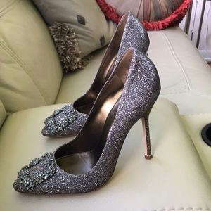 Manolo Blahnik Hangisi Glitter size 37.5. 115 mm heel.
